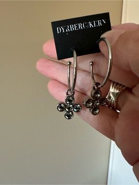 Dyrberg/Kern Gunmetal Flower Hoop Earrings